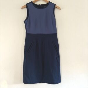 Lands End Sheath Dress Navy Blue Colorblock Sleeveless Sz 4 Career Work Stretch